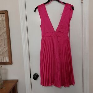 Hot pink satin deep v dress